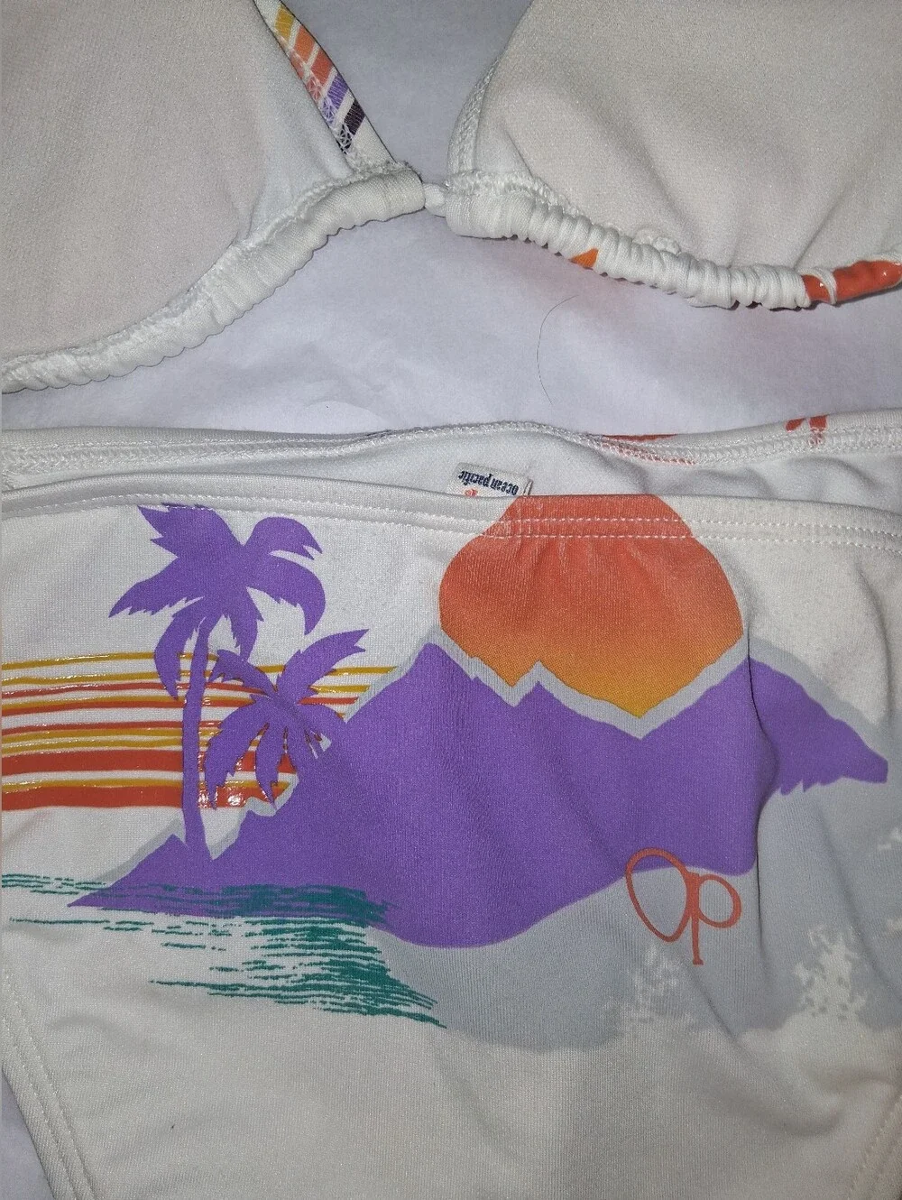 Vintage Ocean Pacific Bikini Size Large String Ties Retro Tiger Elephant